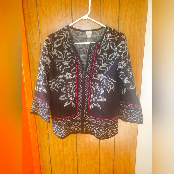 Chico's Sweaters - Chicos Floral Print Structured Jacquard Cardigan. Size 1